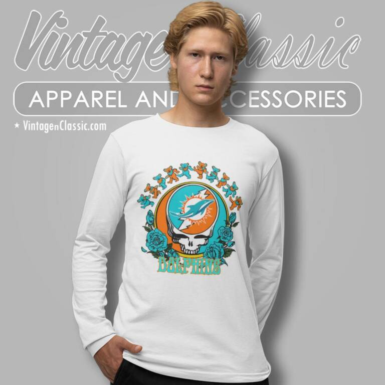 Miami Dolphins Grateful Dead Roses Dancing Bears Long Sleeve Tee Miami Dolphins Grateful Dead Roses Dancing Bears Long Sleeve Tee