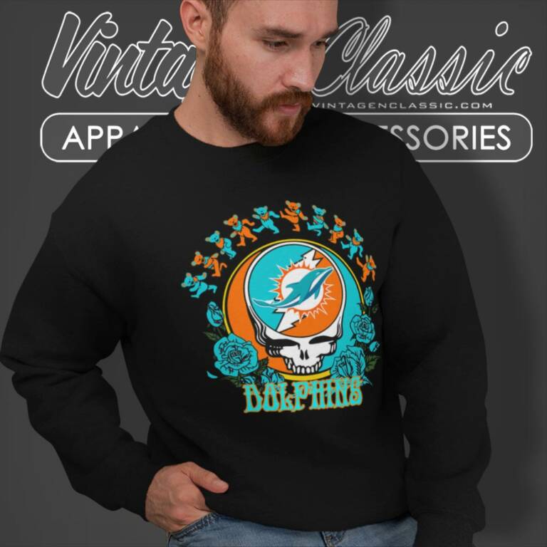 Miami Dolphins Grateful Dead Roses Dancing Bears Sweatshirt Miami Dolphins Grateful Dead Roses Dancing Bears Sweatshirt