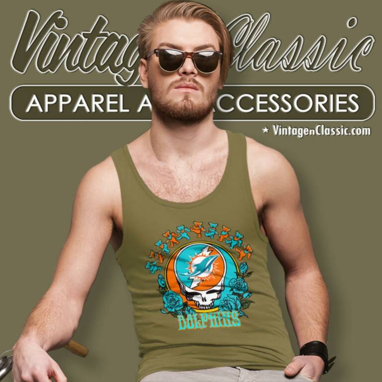 Miami Dolphins Grateful Dead Roses Dancing Bears Tank Top Racerback Miami Dolphins Grateful Dead Roses Dancing Bears Tank Top Racerback