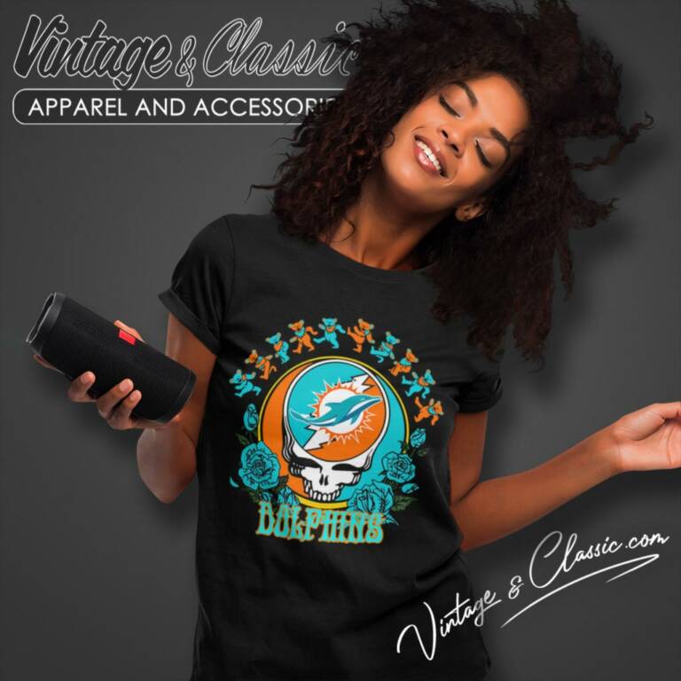 0miami Dolphins Grateful Dead Roses Dancing Bears Women T Shirt 0miami Dolphins Grateful Dead Roses Dancing Bears Women T Shirt