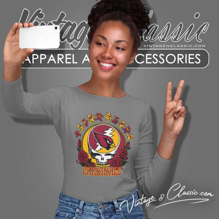 Arizona Cardinals Grateful Dead Roses Dancing Bears Long Sleeve Tee Arizona Cardinals Grateful Dead Roses Dancing Bears Long Sleeve Tee