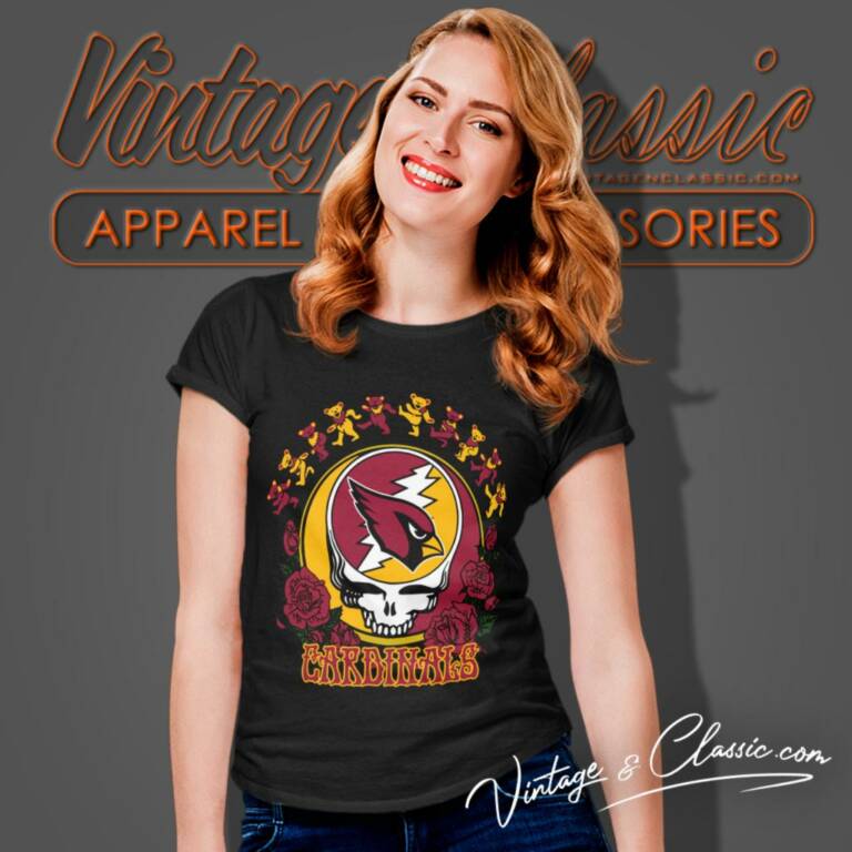 Arizona Cardinals Grateful Dead Roses Dancing Bears Women T Shirt Arizona Cardinals Grateful Dead Roses Dancing Bears Women T Shirt