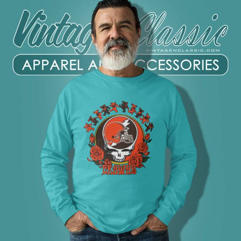 Cleveland Browns Grateful Dead Roses Dancing Bears Long Sleeve Tee Cleveland Browns Grateful Dead Roses Dancing Bears Long Sleeve Tee