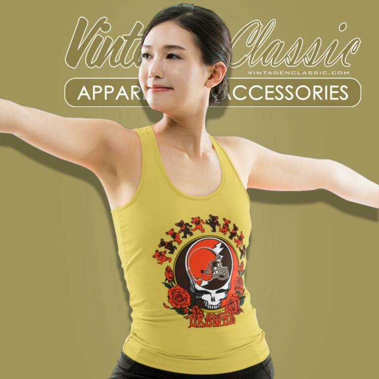 Cleveland Browns Grateful Dead Roses Dancing Bears Tank Top Racerback Cleveland Browns Grateful Dead Roses Dancing Bears Tank Top Racerback