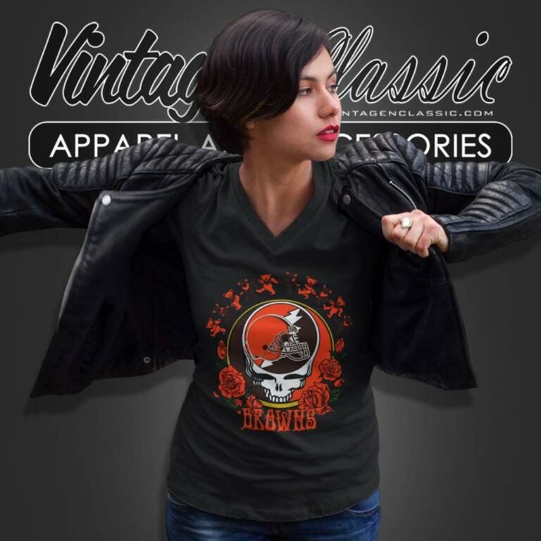 Cleveland Browns Grateful Dead Roses Dancing Bears V Neck TShirt Cleveland Browns Grateful Dead Roses Dancing Bears V Neck TShirt