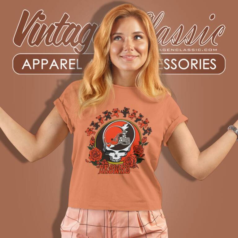 Cleveland Browns Grateful Dead Roses Dancing Bears Women T Shirt Cleveland Browns Grateful Dead Roses Dancing Bears Women T Shirt