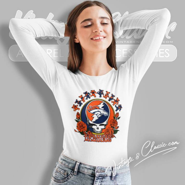 Denver Broncos Grateful Dead Roses Dancing Bears Long Sleeve Tee Denver Broncos Grateful Dead Roses Dancing Bears Long Sleeve Tee