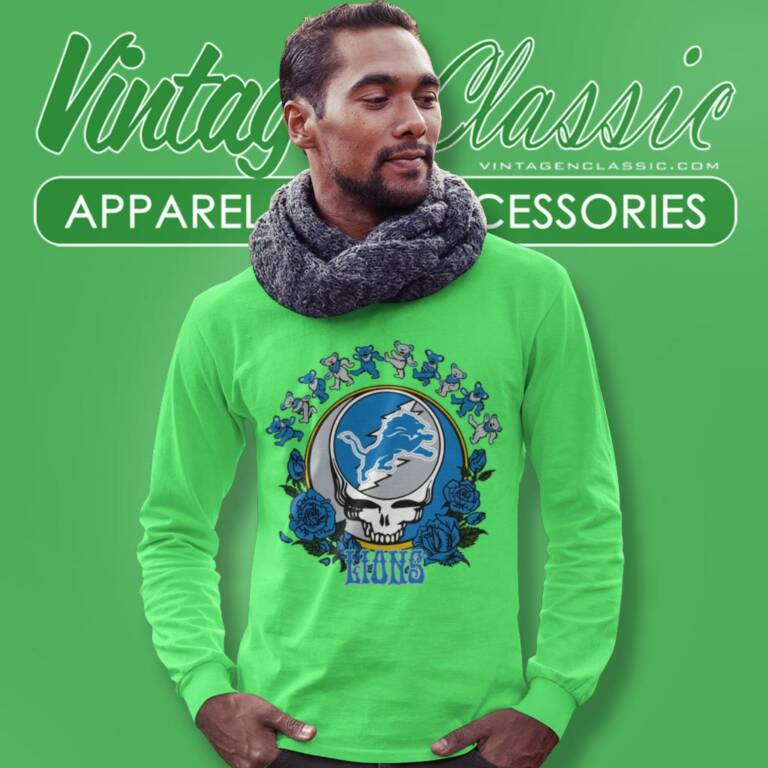 Detroit Lions Grateful Dead Roses Dancing Bears Long Sleeve Tee Detroit Lions Grateful Dead Roses Dancing Bears Long Sleeve Tee