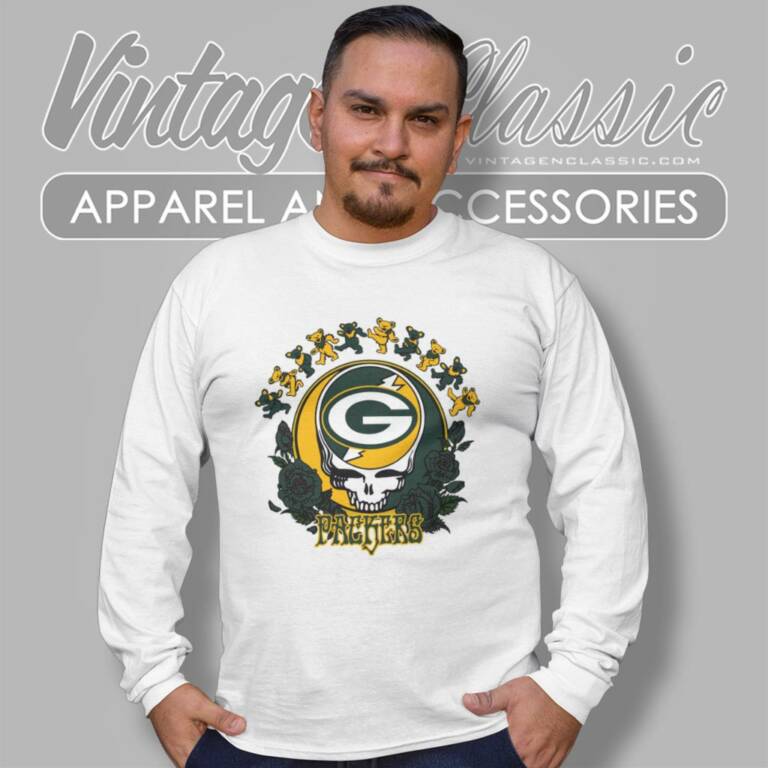 Green Bay Packers Grateful Dead Roses Dancing Bears Long Sleeve Tee Green Bay Packers Grateful Dead Roses Dancing Bears Long Sleeve Tee