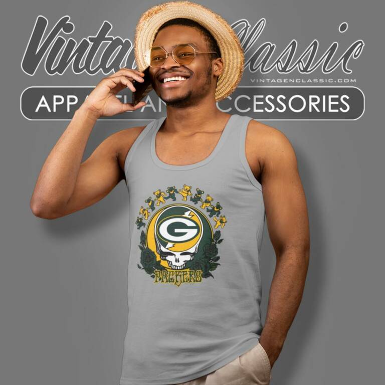 Green Bay Packers Grateful Dead Roses Dancing Bears Tank Top Racerback Green Bay Packers Grateful Dead Roses Dancing Bears Tank Top Racerback