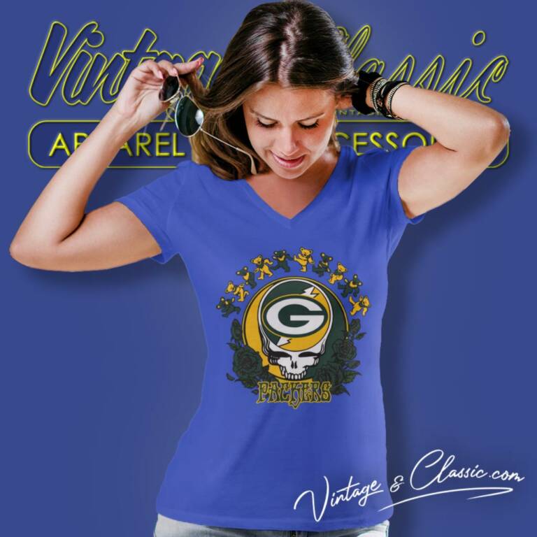 Green Bay Packers Grateful Dead Roses Dancing Bears V Neck TShirt Green Bay Packers Grateful Dead Roses Dancing Bears V Neck TShirt