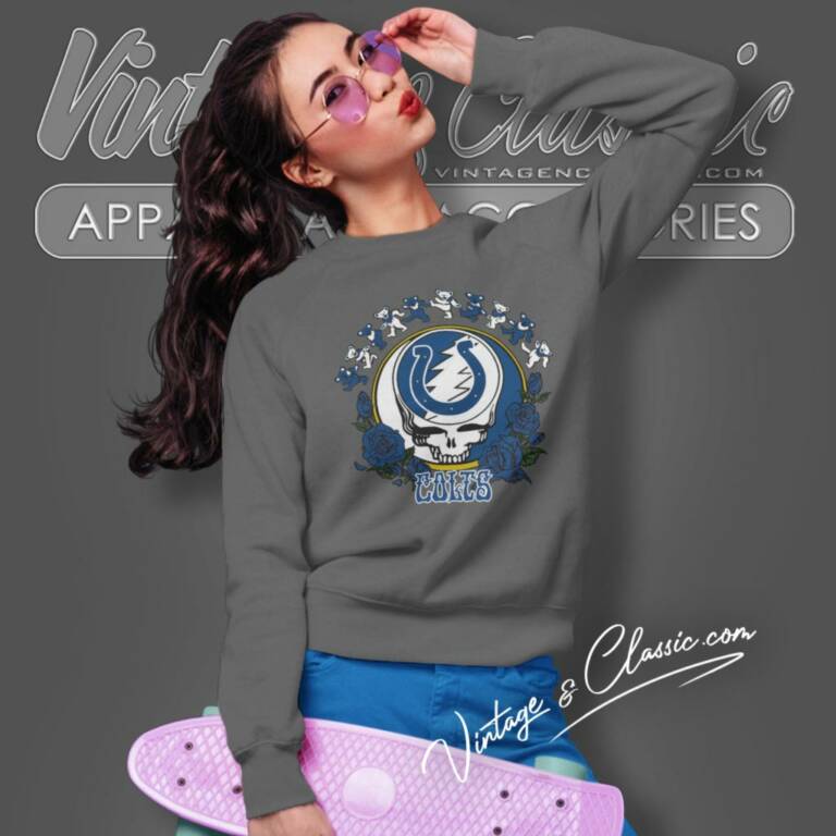 Indianapolis Colts Grateful Dead Roses Dancing Bears Sweatshirt Indianapolis Colts Grateful Dead Roses Dancing Bears Sweatshirt