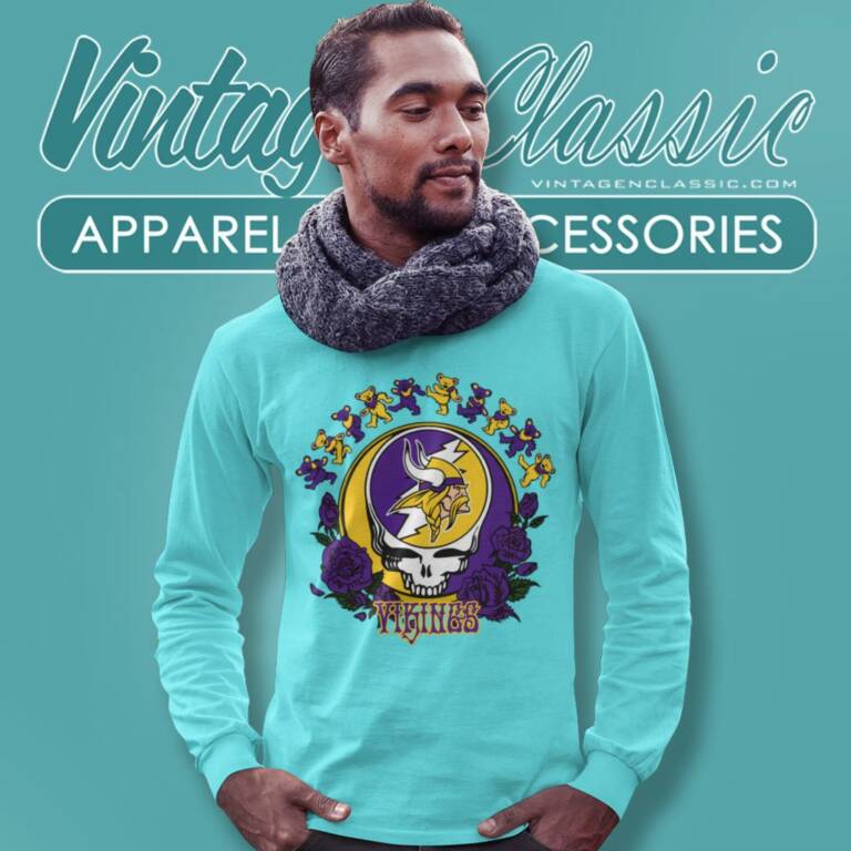 Minnesota Vikings Grateful Dead Roses Dancing Bears Long Sleeve Tee Minnesota Vikings Grateful Dead Roses Dancing Bears Long Sleeve Tee