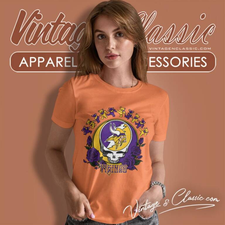 Minnesota Vikings Grateful Dead Roses Dancing Bears Women T Shirt Minnesota Vikings Grateful Dead Roses Dancing Bears Women T Shirt