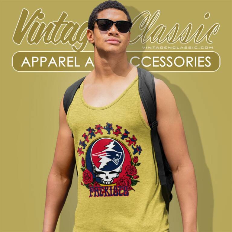 New England Patriots Grateful Dead Roses Dancing Bears Tank Top Racerback New England Patriots Grateful Dead Roses Dancing Bears Tank Top Racerback