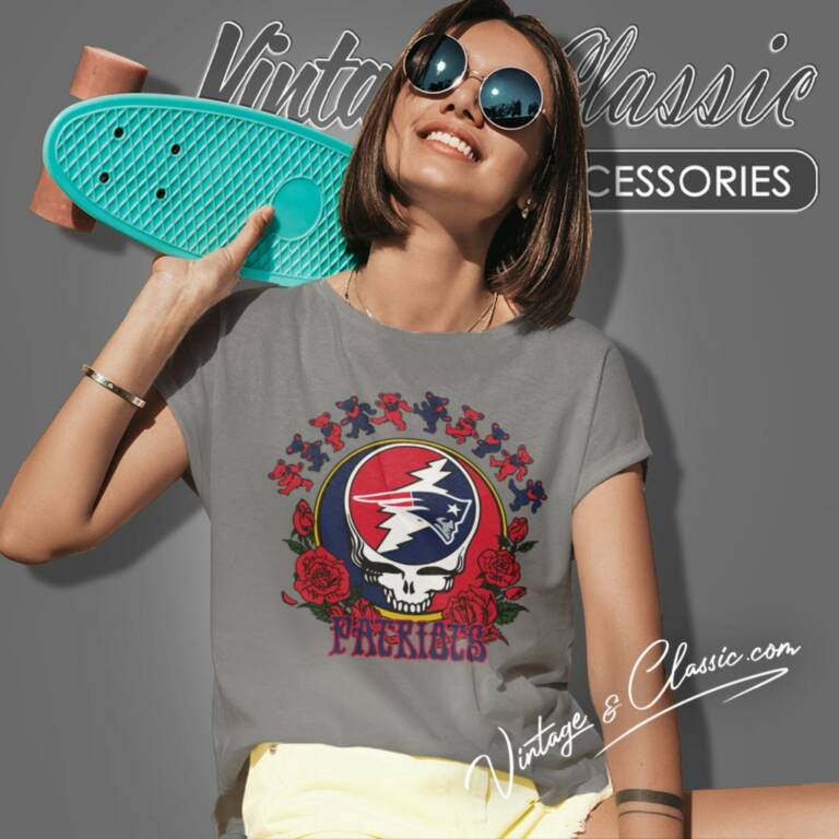 New England Patriots Grateful Dead Roses Dancing Bears Women T Shirt New England Patriots Grateful Dead Roses Dancing Bears Women T Shirt