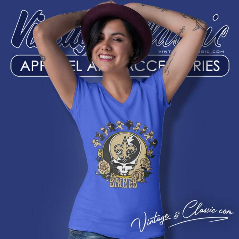 New Orleans Saints Grateful Dead Roses Dancing Bears V Neck TShirt New Orleans Saints Grateful Dead Roses Dancing Bears V Neck TShirt