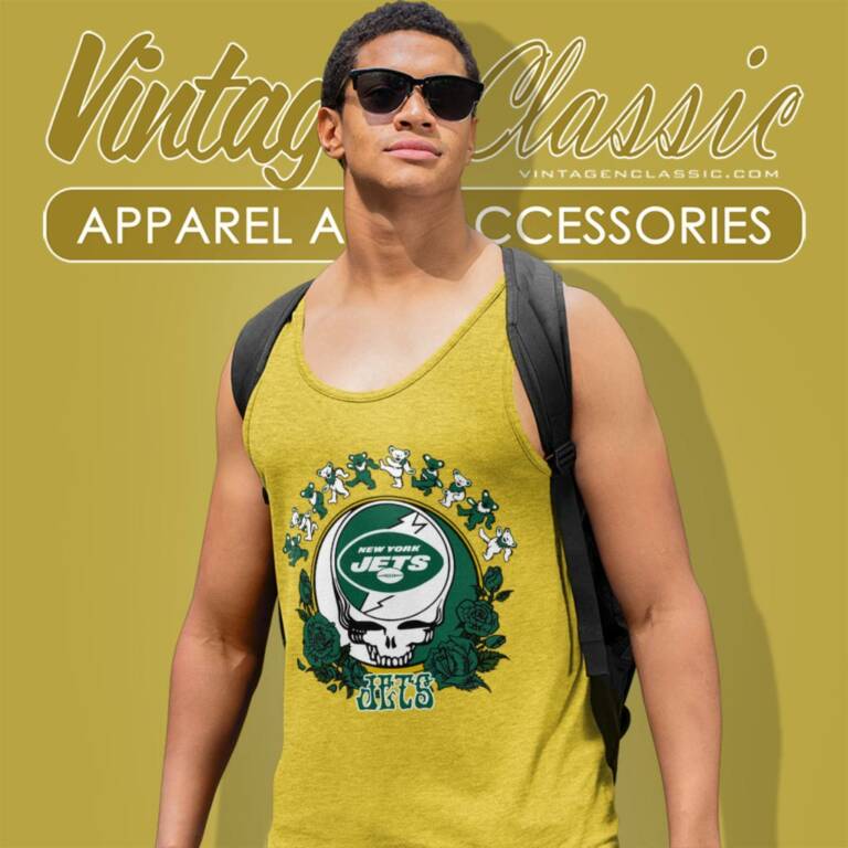 New York Jets Grateful Dead Roses Dancing Bears Tank Top Racerback New York Jets Grateful Dead Roses Dancing Bears Tank Top Racerback