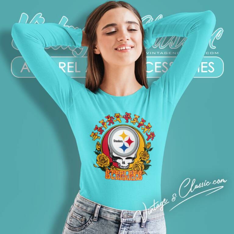 Pittsburgh Steelers Grateful Dead Roses Dancing Bears Long Sleeve Tee Pittsburgh Steelers Grateful Dead Roses Dancing Bears Long Sleeve Tee