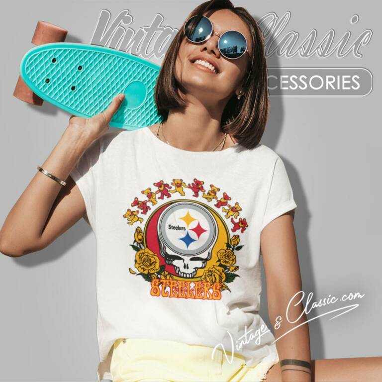 Pittsburgh Steelers Grateful Dead Roses Dancing Bears Women T Shirt Pittsburgh Steelers Grateful Dead Roses Dancing Bears Women T Shirt