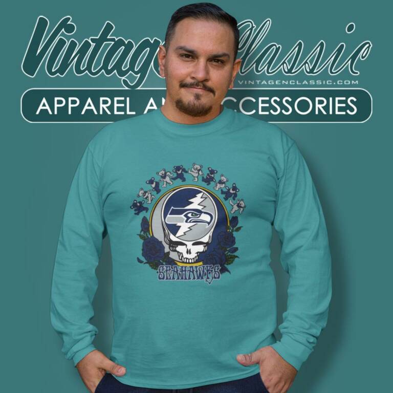 Seattle Seahawks Grateful Dead Roses Dancing Bears Long Sleeve Tee Seattle Seahawks Grateful Dead Roses Dancing Bears Long Sleeve Tee