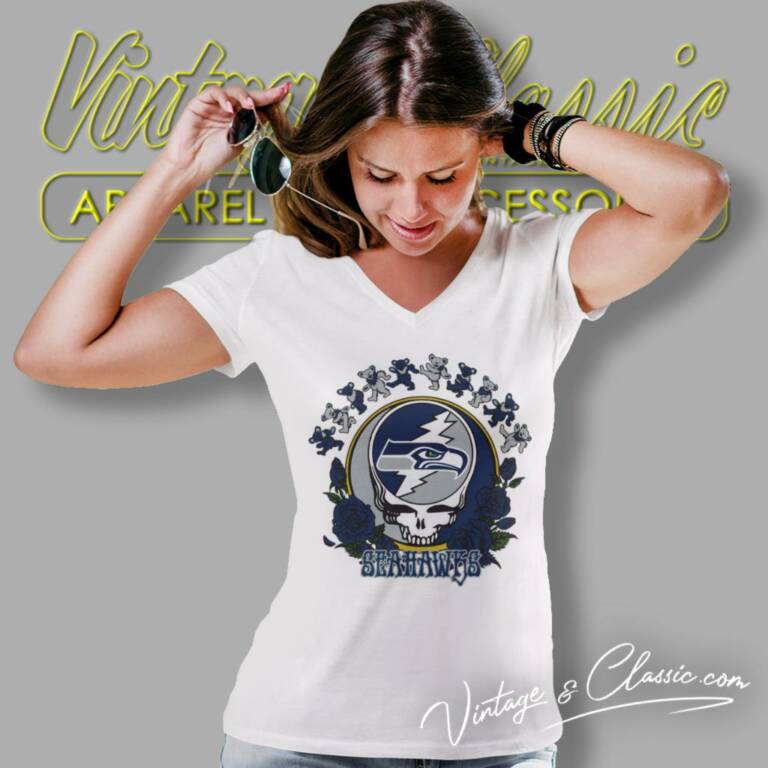 Seattle Seahawks Grateful Dead Roses Dancing Bears V Neck TShirt Seattle Seahawks Grateful Dead Roses Dancing Bears V Neck TShirt