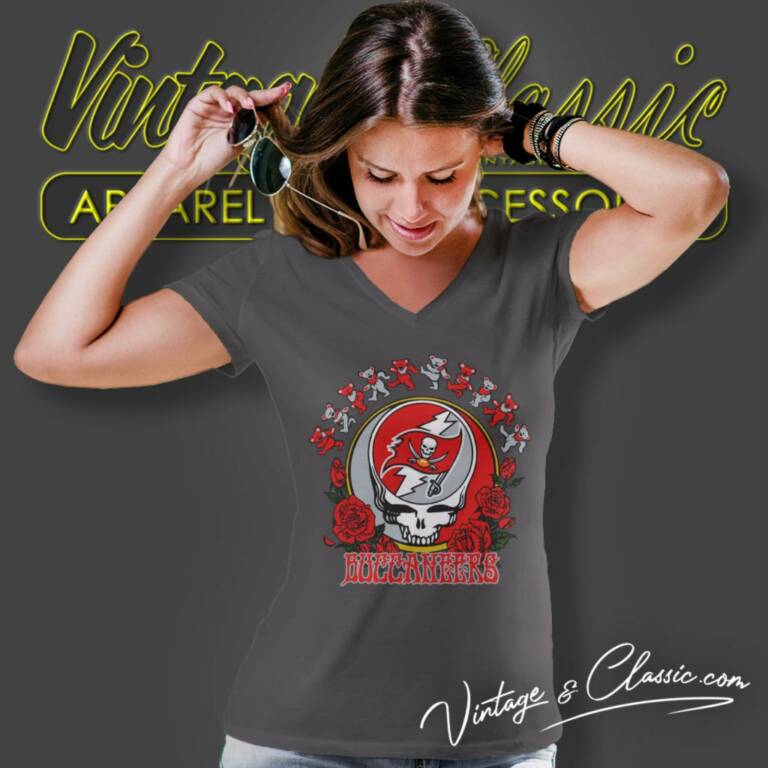 Tampa Bay Buccaneers Grateful Dead Roses Dancing Bears V Neck TShirt Tampa Bay Buccaneers Grateful Dead Roses Dancing Bears V Neck TShirt