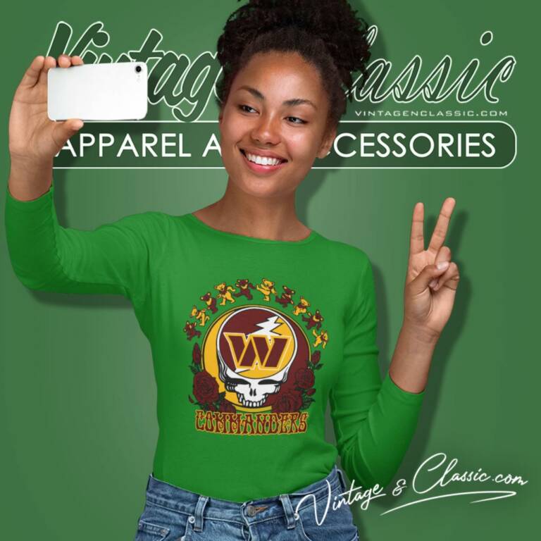Washington Commanders Grateful Dead Roses Dancing Bears Long Sleeve Tee Washington Commanders Grateful Dead Roses Dancing Bears Long Sleeve Tee