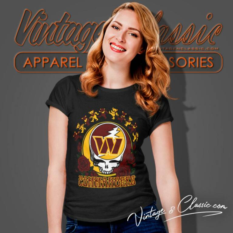 Washington Commanders Grateful Dead Roses Dancing Bears Women T Shirt Washington Commanders Grateful Dead Roses Dancing Bears Women T Shirt