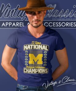 12 Time National Champions Michigan Wolverines College Football Playoff 2023 V Neck TShirt