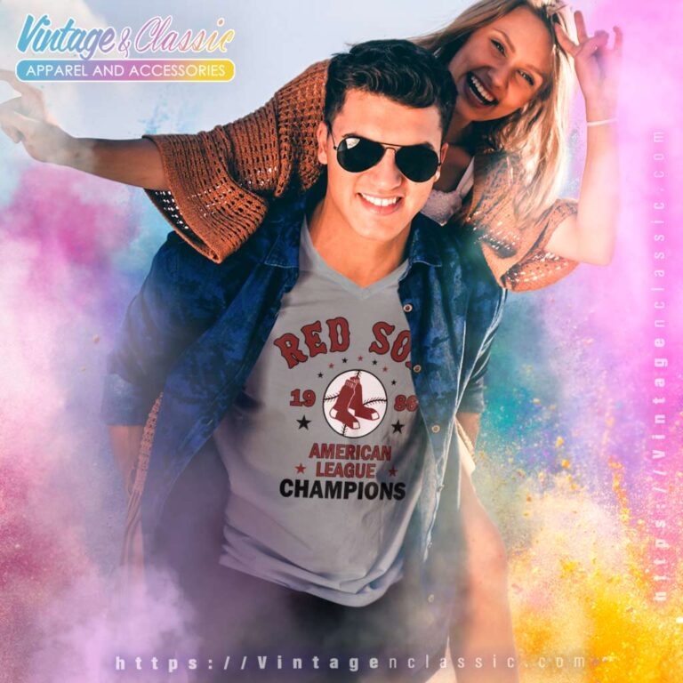 1986 Boston Red Sox American League Champions Logo V Neck TShirt 1986 Boston Red Sox American League Champions Logo V Neck TShirt