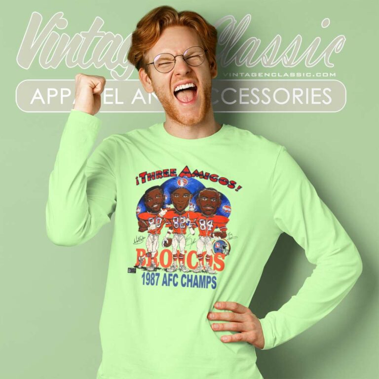 1987 Afc Champions Denver Broncos Three Amigos Long Sleeve Tee 1987 Afc Champions Denver Broncos Three Amigos Long Sleeve Tee