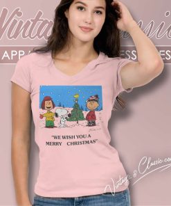 1987 Peanuts We Wish You A Merry Christmas V Neck TShirt
