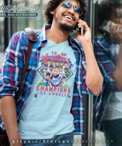 1988 Los Angeles Dodgers World Series Champions Caricature V Neck TShirt