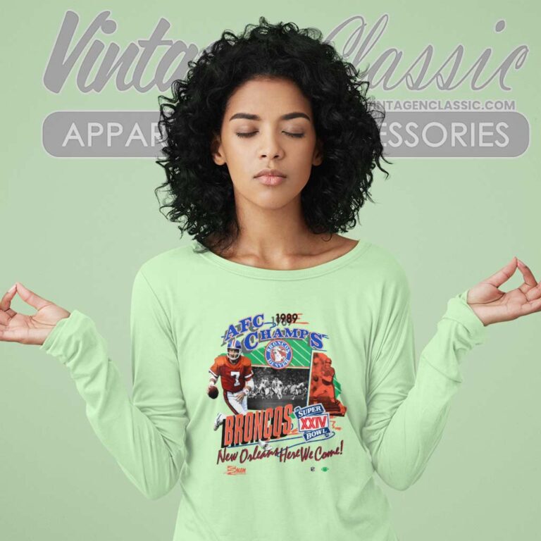 1989 Afc Champ Denver Broncos New Orlean Here We Come Long Sleeve Tee 1989 Afc Champ Denver Broncos New Orlean Here We Come Long Sleeve Tee