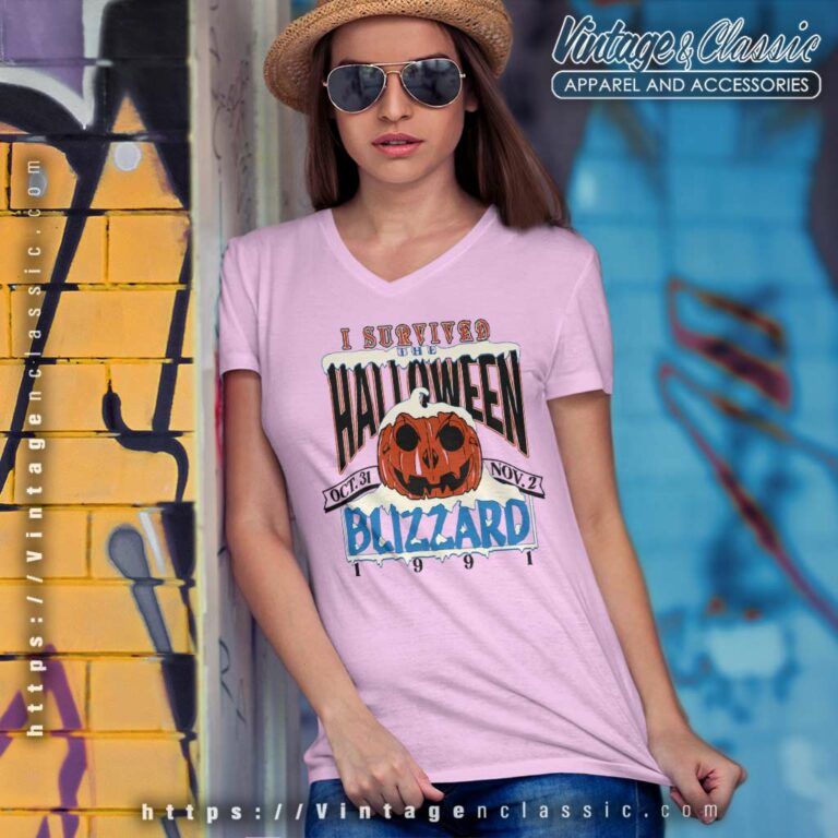 1991 I Survived Halloween Blizzard V Neck TShirt 1991 I Survived Halloween Blizzard V Neck TShirt