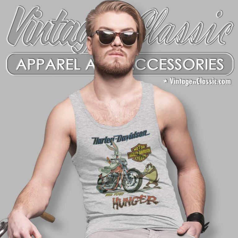 1993 Harley Davidson Looney Tunes Feed Your Hunger Tank Top Racerback 1993 Harley Davidson Looney Tunes Feed Your Hunger Tank Top Racerback
