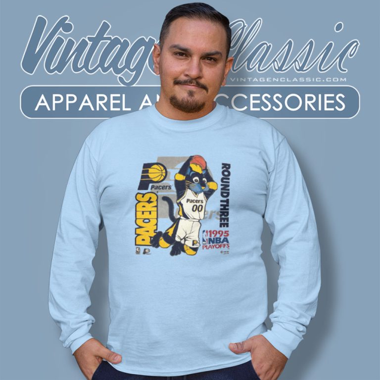 1995 Nba Playoffs Indiana Pacers Round Three Boomer Mascot Long Sleeve Tee 1995 Nba Playoffs Indiana Pacers Round Three Boomer Mascot Long Sleeve Tee