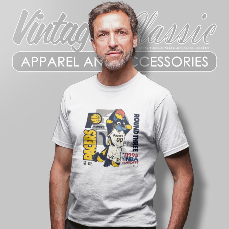 1995 Nba Playoffs Indiana Pacers Round Three Boomer Mascot T Shirt 1995 Nba Playoffs Indiana Pacers Round Three Boomer Mascot T Shirt