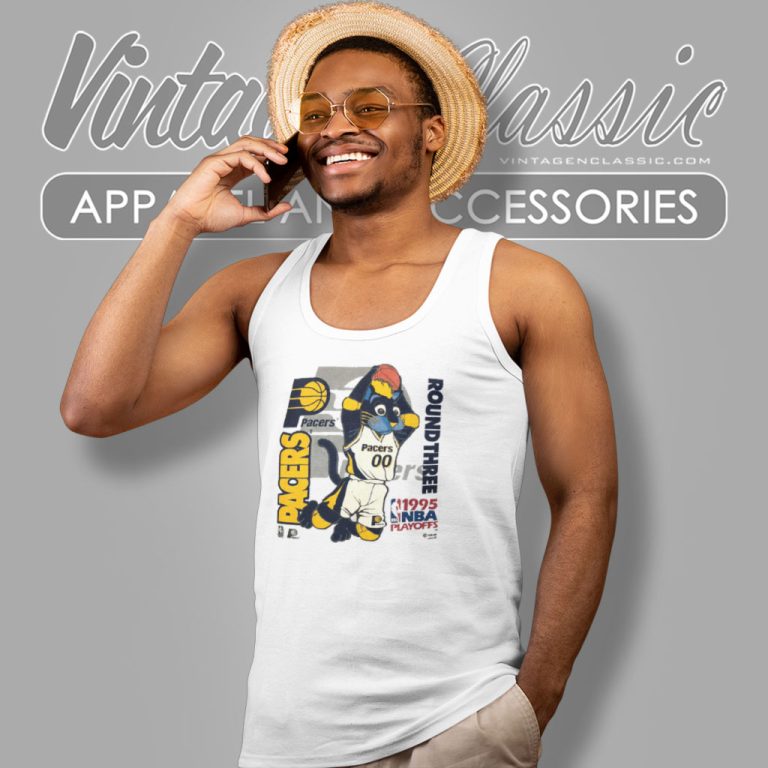 1995 Nba Playoffs Indiana Pacers Round Three Boomer Mascot Tank Top Racerback 1995 Nba Playoffs Indiana Pacers Round Three Boomer Mascot Tank Top Racerback