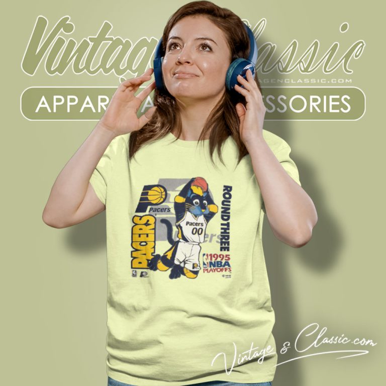 1995 Nba Playoffs Indiana Pacers Round Three Boomer Mascot Women T Shirt 1995 Nba Playoffs Indiana Pacers Round Three Boomer Mascot Women T Shirt