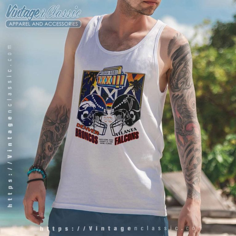 1999 Super Bowl Xxxiii Denver Broncos Vs Atlanta Falcons Tank Top Racerback 1999 Super Bowl Xxxiii Denver Broncos Vs Atlanta Falcons Tank Top Racerback