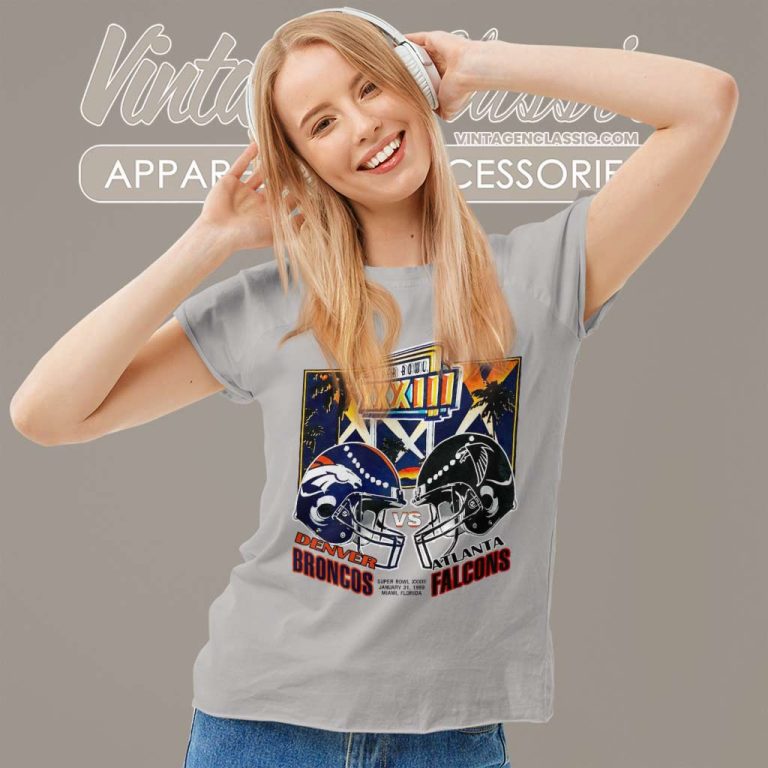1999 Super Bowl Xxxiii Denver Broncos Vs Atlanta Falcons Women TShirt 1999 Super Bowl Xxxiii Denver Broncos Vs Atlanta Falcons Women TShirt