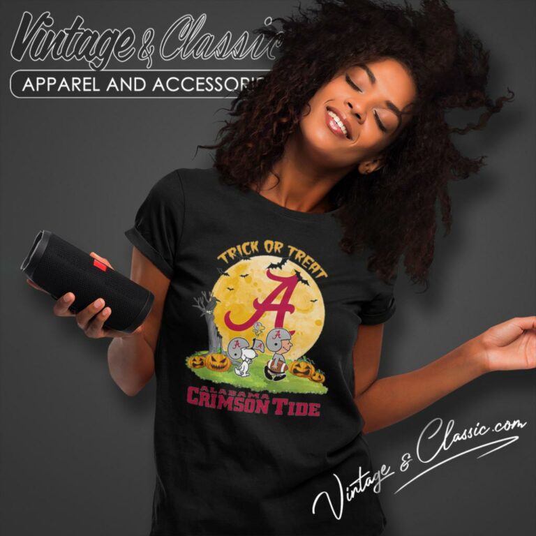 Alabama Crimson Tide Snoopy Trick Or Treat Halloween Women T Shirt Alabama Crimson Tide Snoopy Trick Or Treat Halloween Women T Shirt
