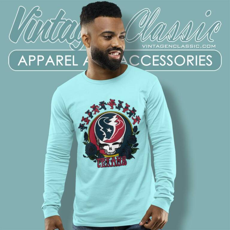 Houston Texans Grateful Dead Roses Dancing Bears Long Sleeve Tee Houston Texans Grateful Dead Roses Dancing Bears Long Sleeve Tee