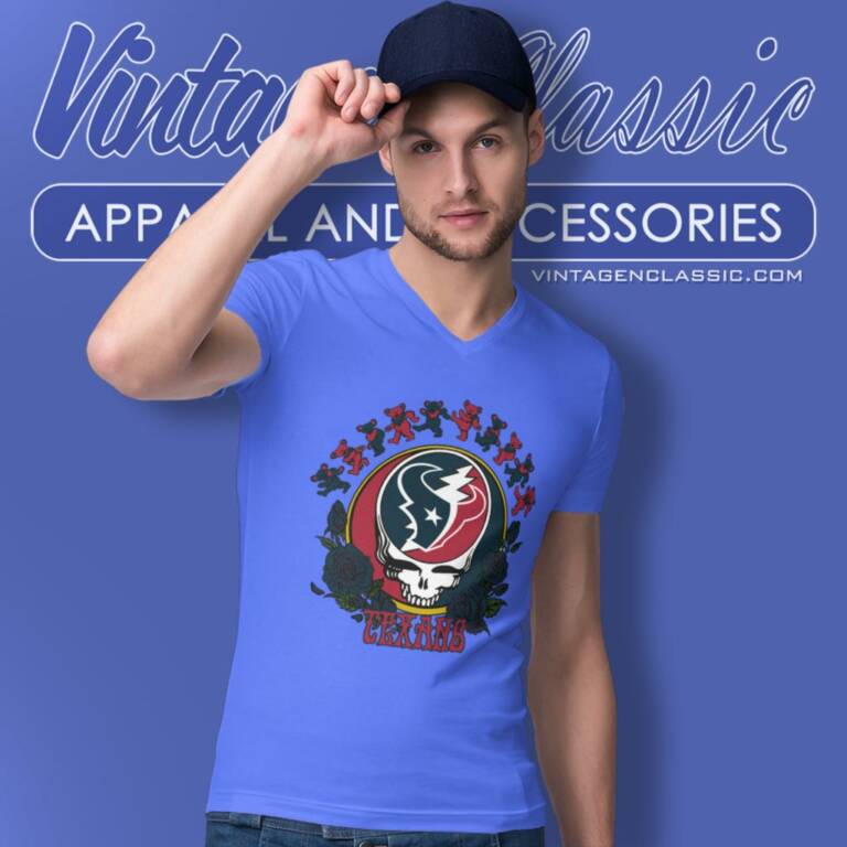 1Houston Texans Grateful Dead Roses Dancing Bears V Neck TShirt 1Houston Texans Grateful Dead Roses Dancing Bears V Neck TShirt