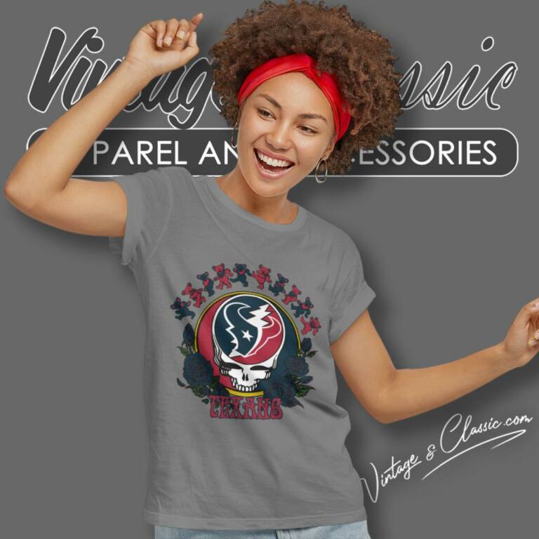 1Houston Texans Grateful Dead Roses Dancing Bears Women T Shirt 1Houston Texans Grateful Dead Roses Dancing Bears Women T Shirt