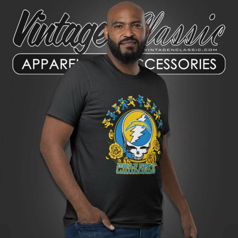 1Los Angeles Chargers Grateful Dead Roses Dancing Bears T Shirt 1Los Angeles Chargers Grateful Dead Roses Dancing Bears T Shirt