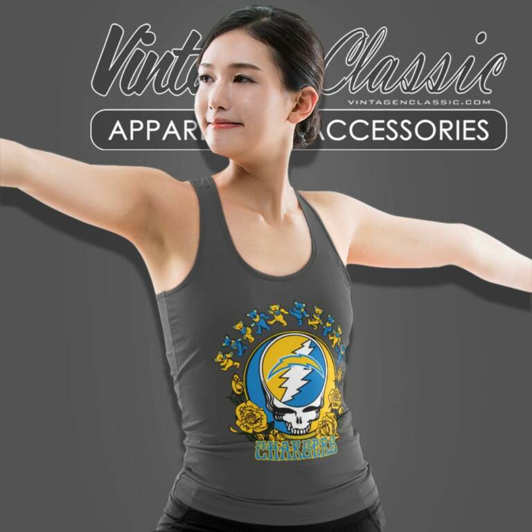 Los Angeles Chargers Grateful Dead Roses Dancing Bears Tank Top Racerback Los Angeles Chargers Grateful Dead Roses Dancing Bears Tank Top Racerback