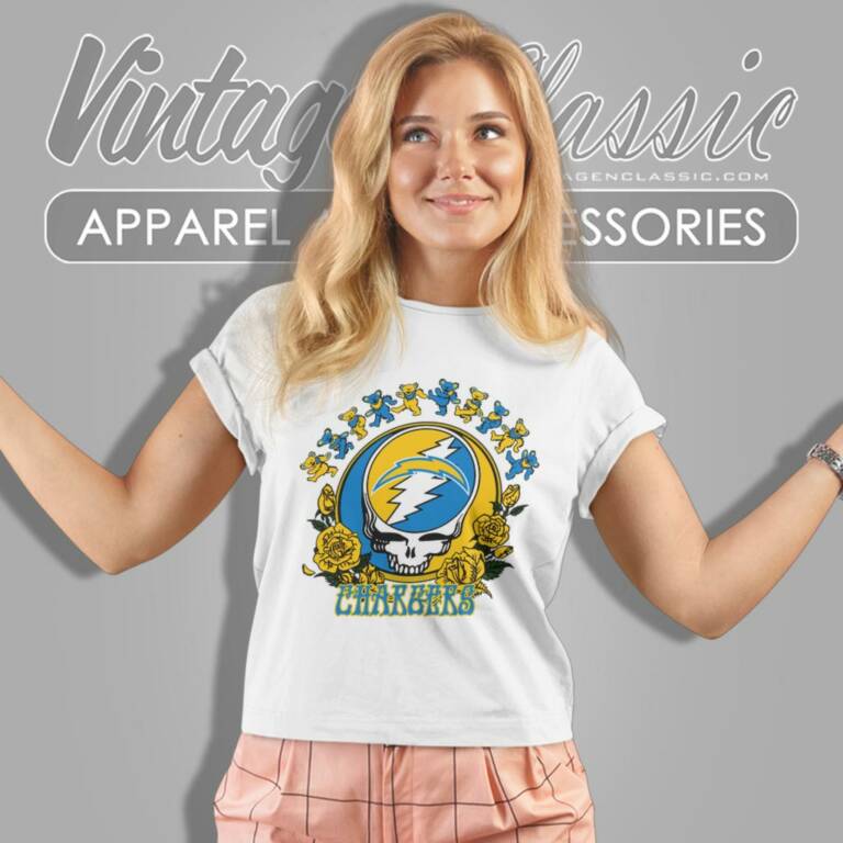1Los Angeles Chargers Grateful Dead Roses Dancing Bears Women T Shirt 1Los Angeles Chargers Grateful Dead Roses Dancing Bears Women T Shirt